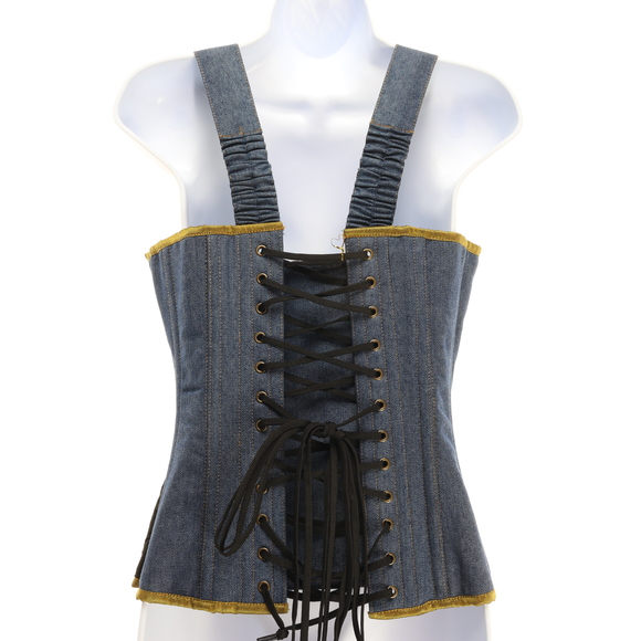 Denim Corset Top with Gold Trim - Picture 7 of 15
